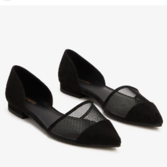Express Shoes - Express d’Orsay Pointed Toe Mesh Uppers Faux Suede Slip-On Flats Black 8
